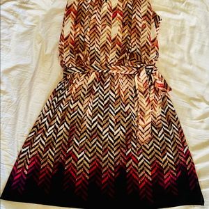 Halter dress, chevron print, blouson waist